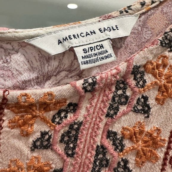American Eagle Outfitters Pink and Brown Bell Sleeve Blouse Size Small - Picture 6 of 9
